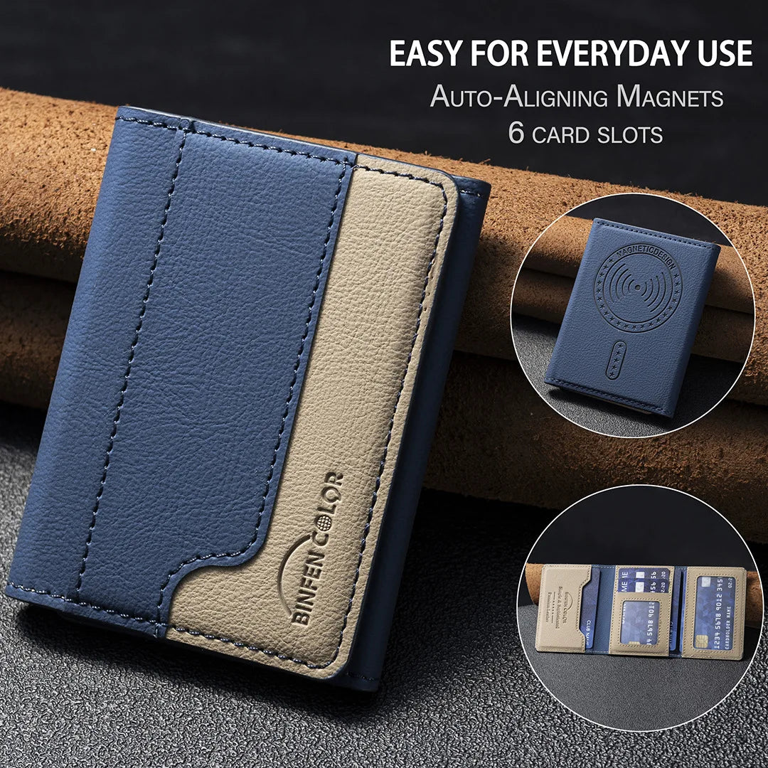 Suitable for IPhone 16 Three Fold Magnetic Wallet Card Holder, Magnetic Wallet Back Suction Universal Mobile Phone Card Bag