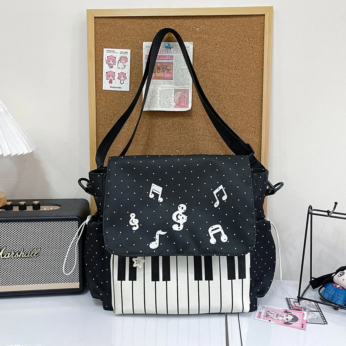 Polka Dot Piano Keyboard Backpack Back-to-school Girl Music Theme Embroidered Nylon Backpack Large Capacity Lightweight Backpack