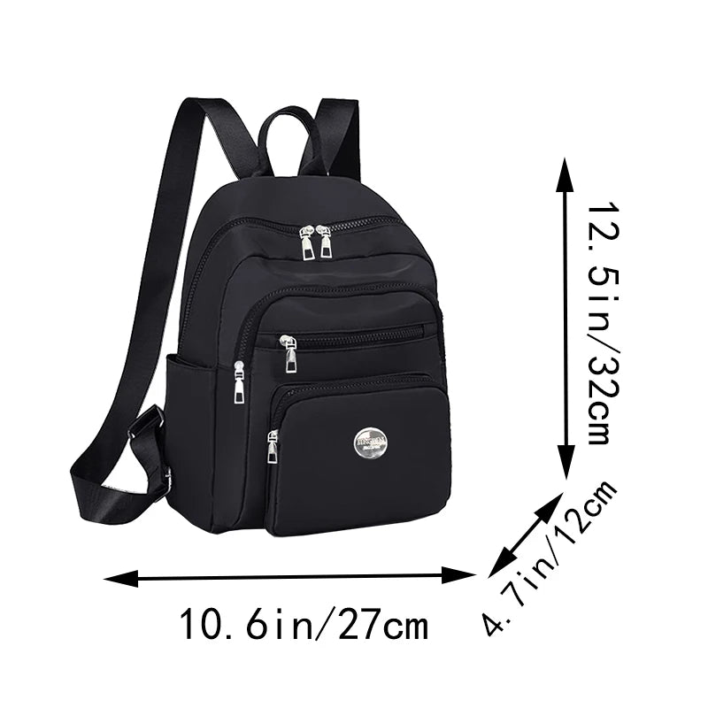 Black Brown Classic Grid Print Small Backpack Multi Zipper Pockets, Casual Fashion Daypack Holds Phone Cosmetic Essentials