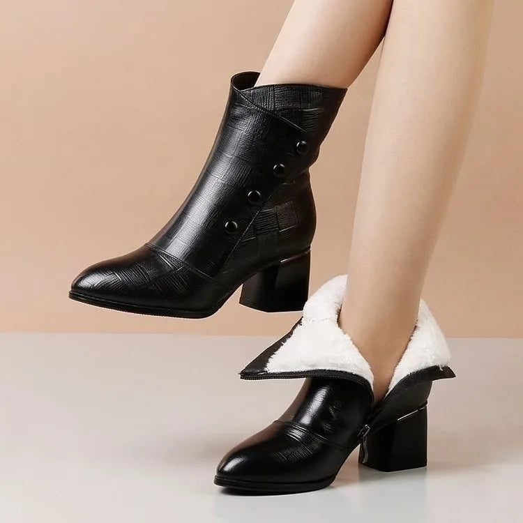 Women Fashion Ankle Boots Female Autumn Winter New Pointed Square Heels Black Retro Dress Party Ladies Autumn Winter Short Boots