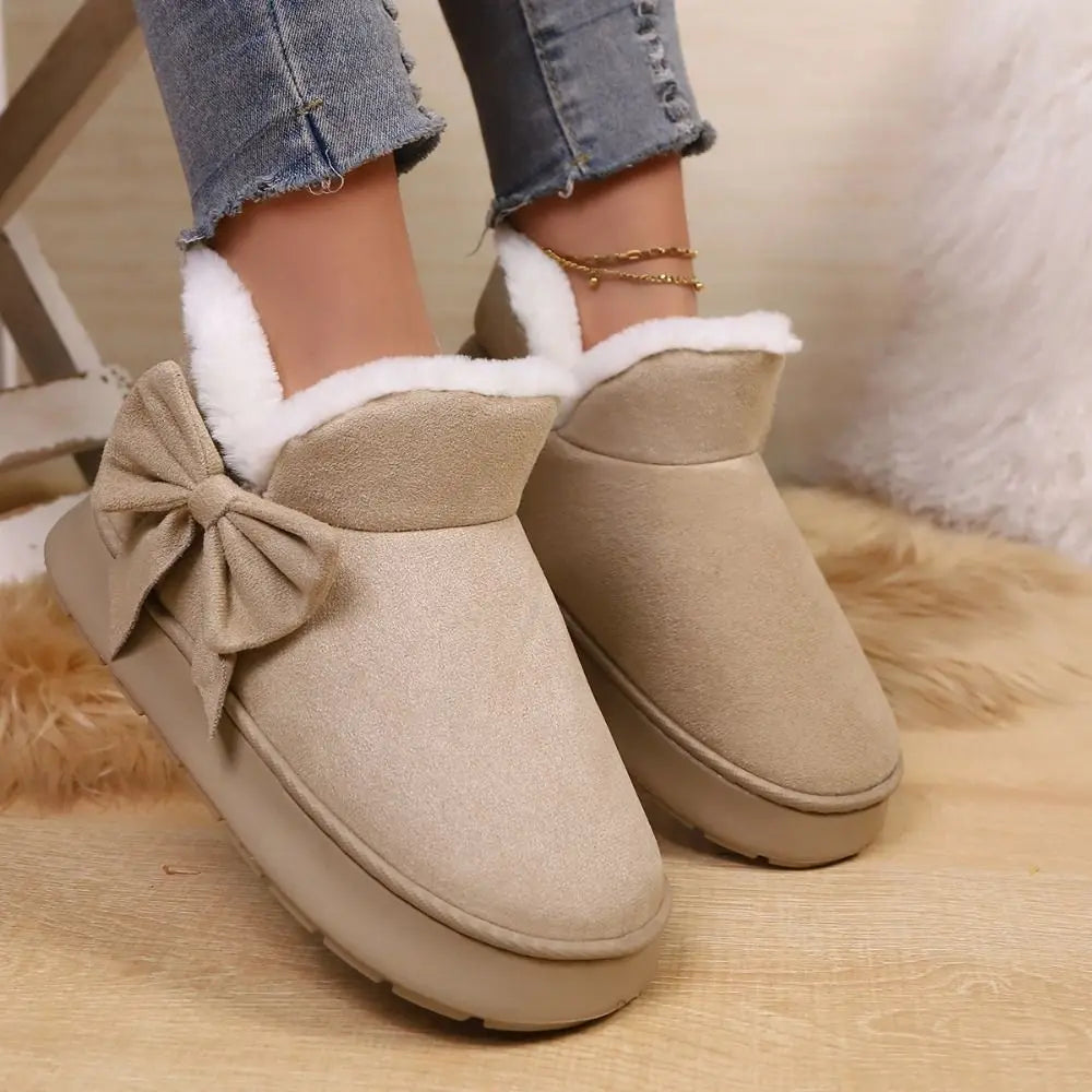 Bow-knot Women's Snow Boots Lining Keep Warm Slip-On Platform Boots Soft Comfortable Winter Shoes