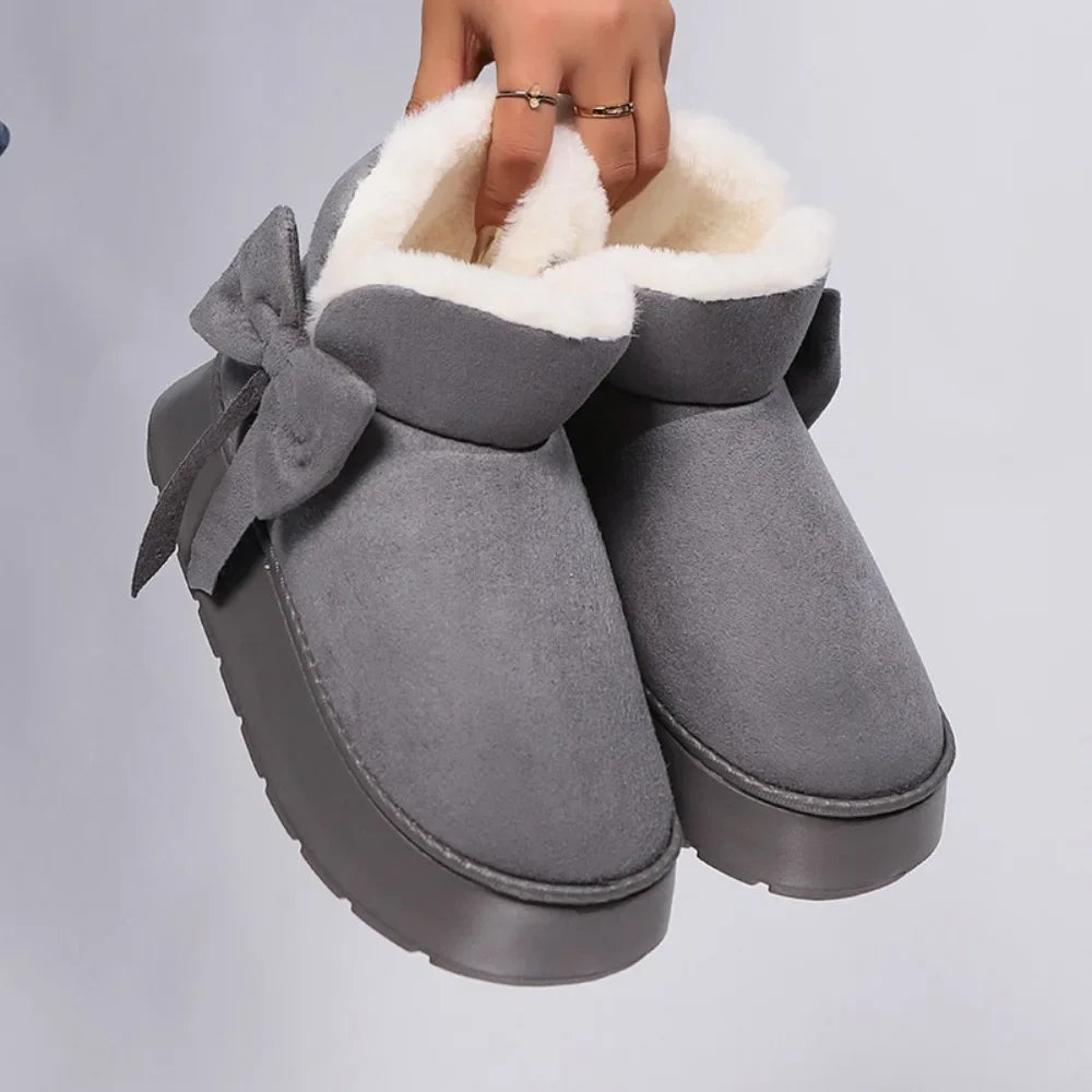 Bow-knot Women's Snow Boots Lining Keep Warm Slip-On Platform Boots Soft Comfortable Winter Shoes