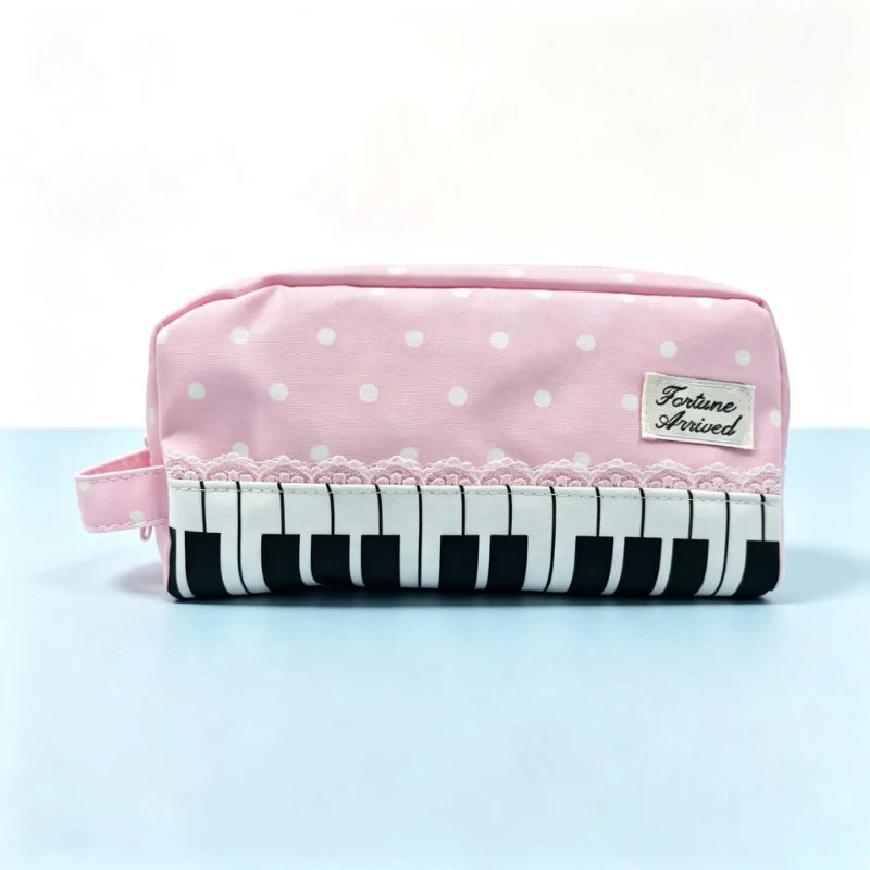 Polka Dot Piano Keyboard Backpack Back-to-school Girl Music Theme Embroidered Nylon Backpack Large Capacity Lightweight Backpack