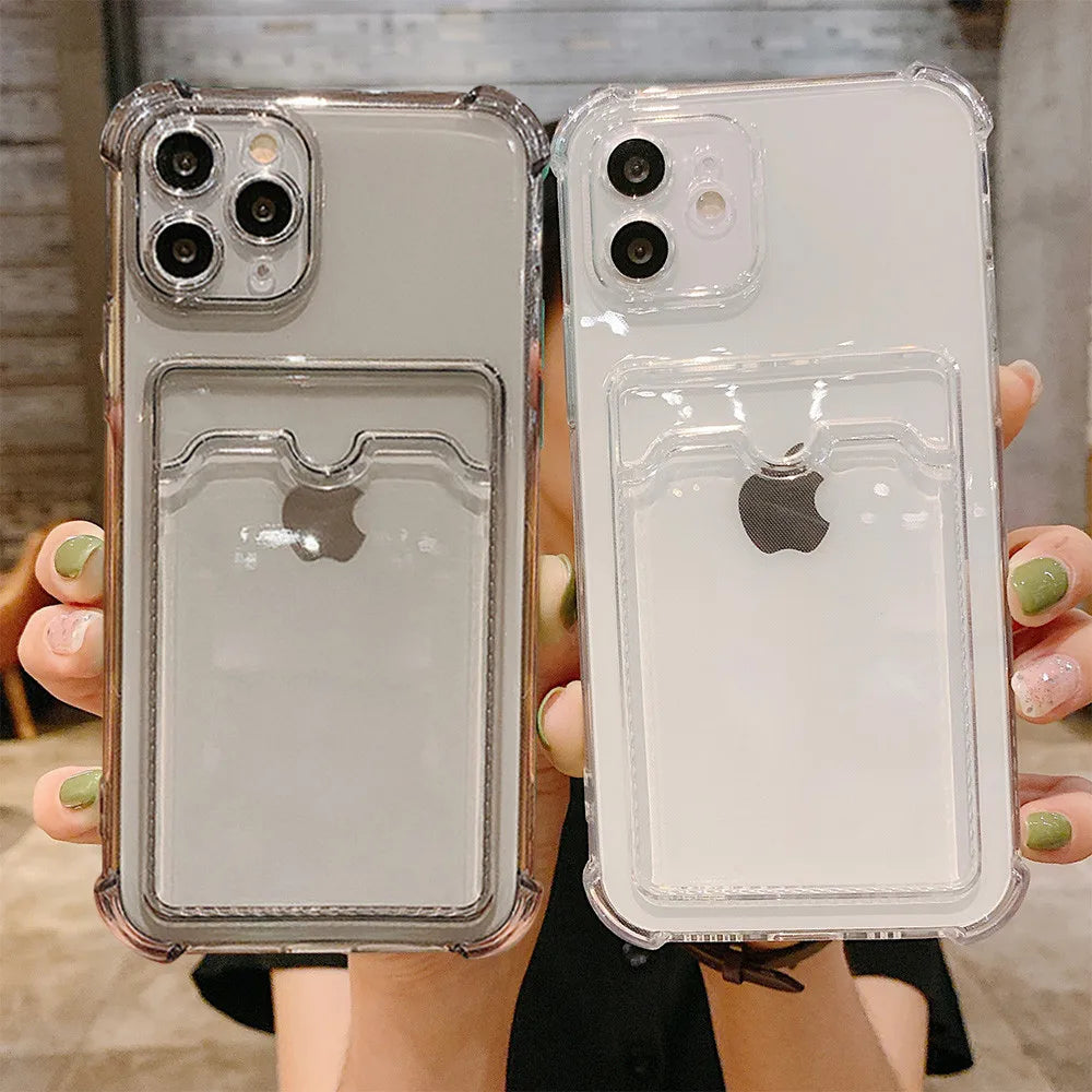 Transparent Case For iPhone 17 Pro Max Cases iPhone 18 Pro Max 16 15 13 14 12 11 6 7 8 Plus Cover Soft Wallet Pocket Card Holder