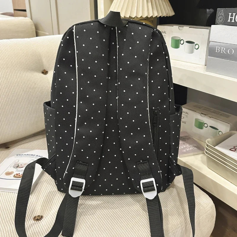 Polka Dot Piano Keyboard Backpack Back-to-school Girl Music Theme Embroidered Nylon Backpack Large Capacity Lightweight Backpack