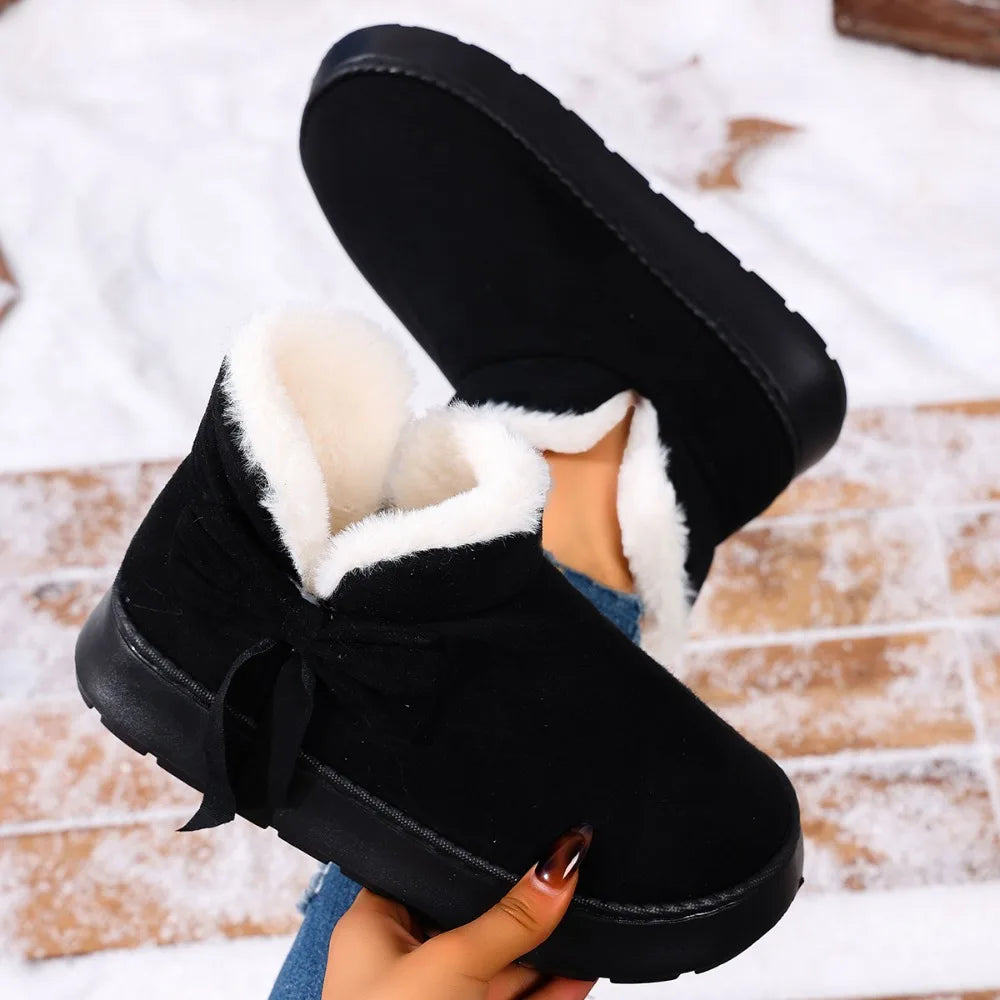 Bow-knot Women's Snow Boots Lining Keep Warm Slip-On Platform Boots Soft Comfortable Winter Shoes