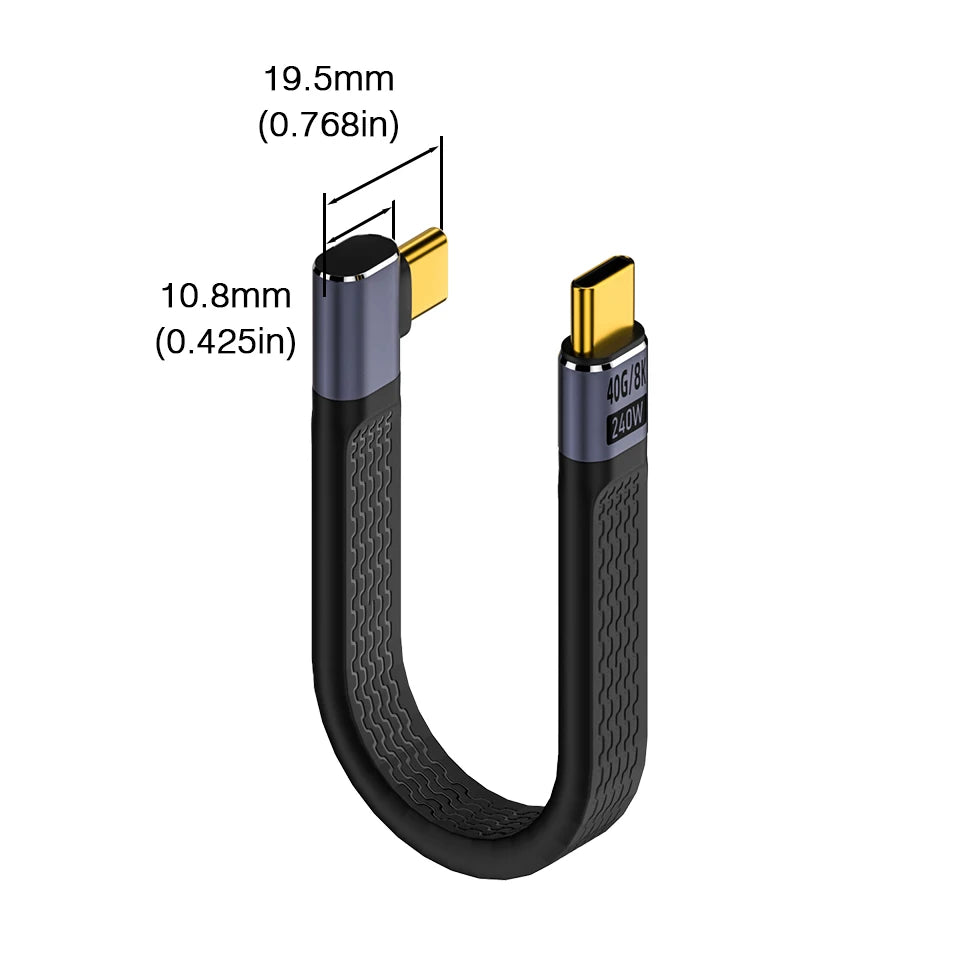 USB4 Elbow Short Cable 13.5cm Thunderbolt4 Type C Cable 40Gbps PD240W Charging Cable for SSD Laptop Macbook Phone IPhone15 iPad