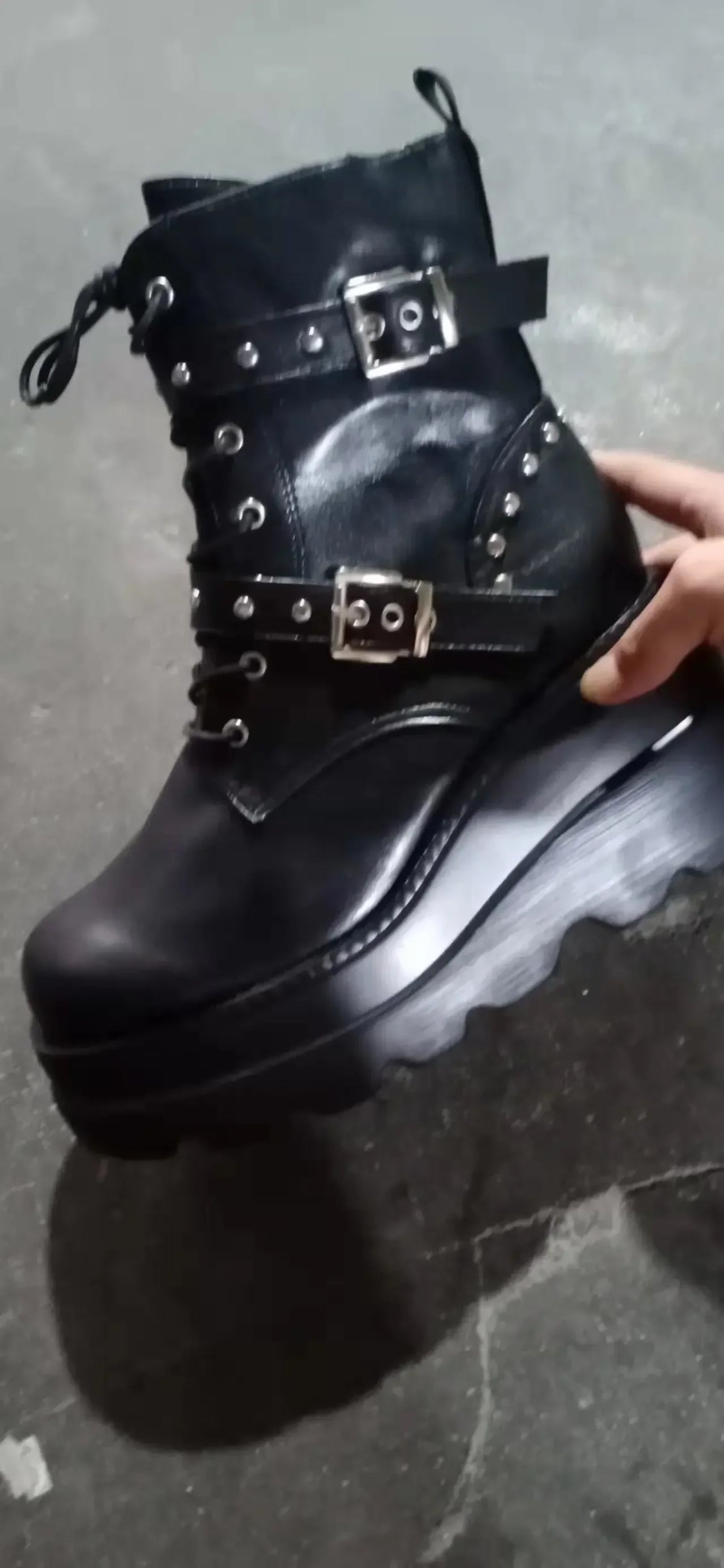 New Women's Pu Leather Ankle Boots Women Autumn Winter Round Toe Lace Up Shoes Woman Motorcycle Platform Botas Gothic Shoes