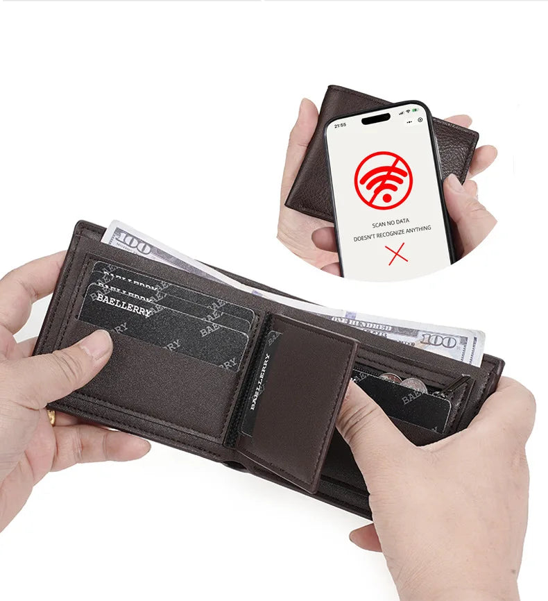 Baellerry Men RFID Wallets New Short Card Holder Simple Male Purses Photo Holder Small Coin Bag Zipper Wallet For Men