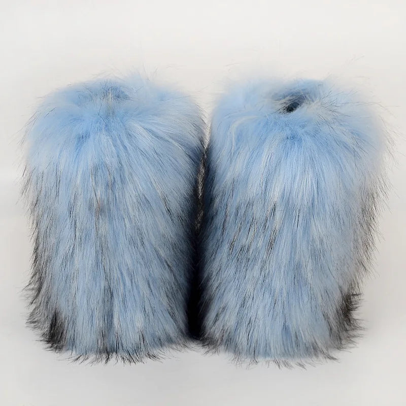 Women's Winter Snow Boots Outdoor Luxury Furry Faux Fox Fur Boots Woman Plush Warm Platform Shoes New Fashion Bottes Big Size 46