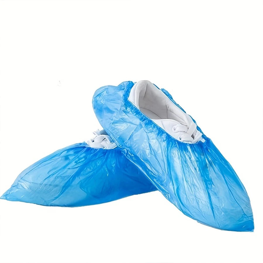 100/200/300/400Pcs Disposable Blue PE Shoe Covers Waterproof Dustproof Boot Covers for Home Hospital Office Use One Size FitsAll
