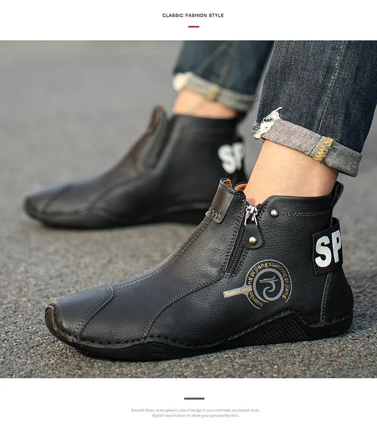 Autumn and Winter New Men's Short Boots British Classic Retro Flat Bottom Cotton Shoes Outdoor Business Sports Casual Shoes