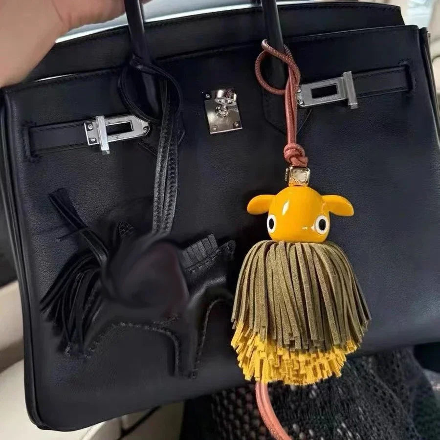 Luxury Genuine Leather Octopus Fringe Tassel Bag Charm for Designer Tote Unique Suede Pendant Keychain Women Gift Handbag Decor