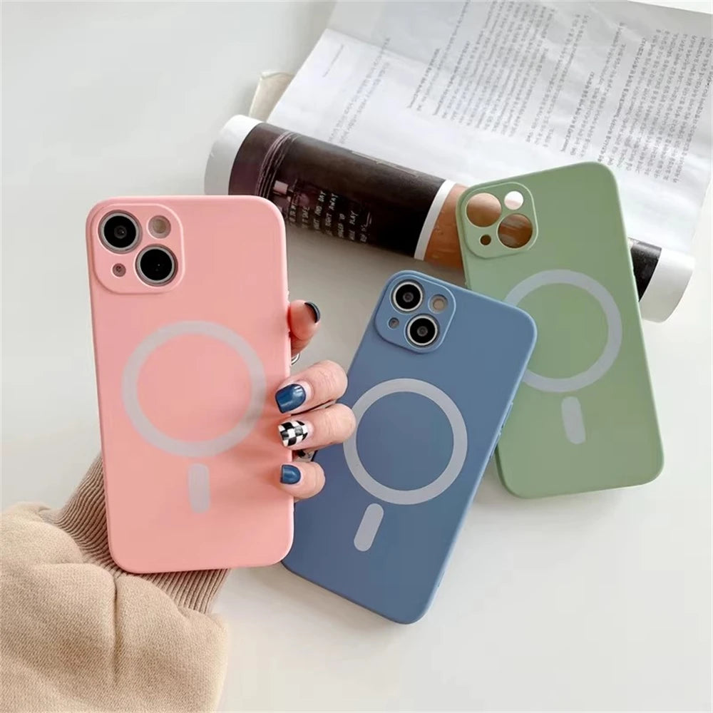 Magnetic Liquid Silicone Cover For Magsafe Case Iphone 14 13 12 Mini 11 Pro Max 7 8 Plus Se 2020 Xr Xs X Camera Precision Hole