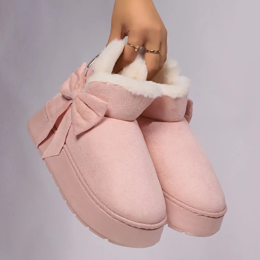 Bow-knot Women's Snow Boots Lining Keep Warm Slip-On Platform Boots Soft Comfortable Winter Shoes