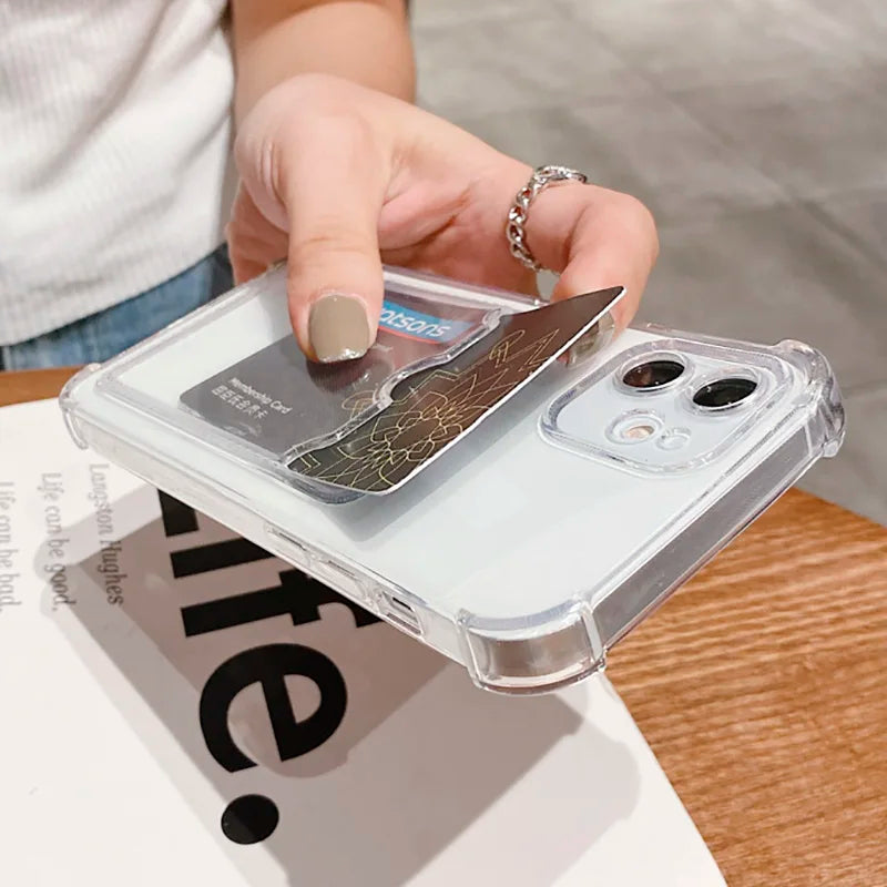 Transparent Case For iPhone 17 Pro Max Cases iPhone 18 Pro Max 16 15 13 14 12 11 6 7 8 Plus Cover Soft Wallet Pocket Card Holder