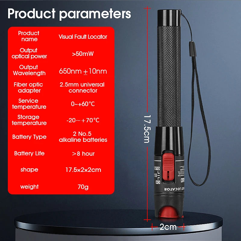 Visual Fault Locator 1/10/20/30/50/60/80MW Fiber Optic Cable Tester Tool FTTH Optical Fiber Tester SC/FC/ST 2.5mm Interface VFL