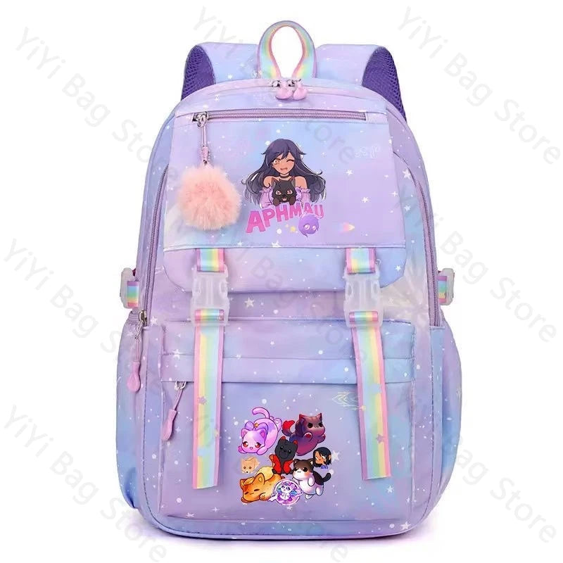 Aphmau Backpack Cartoon Fashion Lightweight Student School Bag Boys Girls Durable Nylon Large Capacity Travel Backpacks Gift