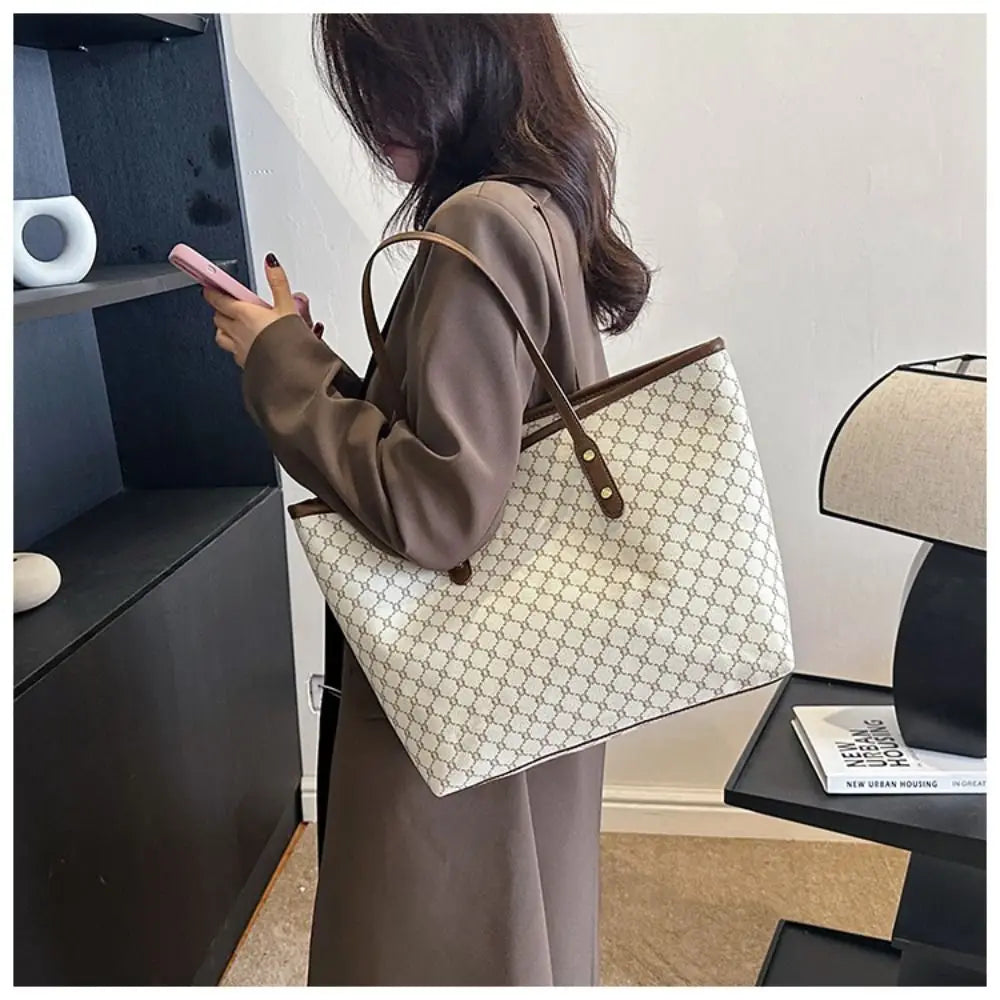 New Large Capacity Shoulder Bags PU Casual Tote Bag Commuting Bag