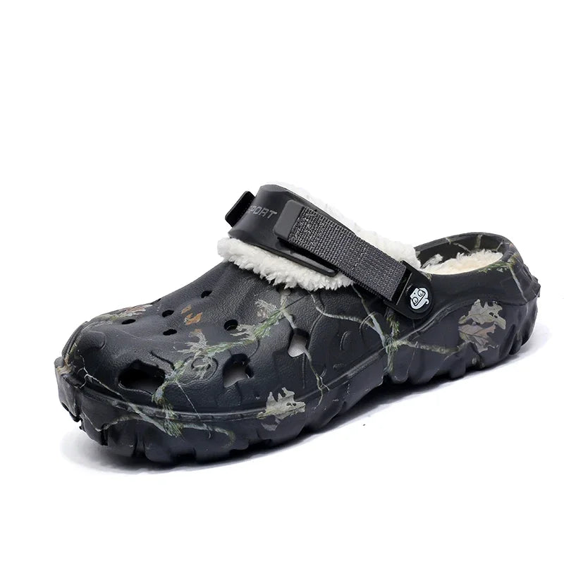 Winter Men Clogs Slippers Warm Furry Slippers Soft Home Cotton Shoe EVA Fluff Slides Casual Outdoor Comfortable Plush Fur Clogs