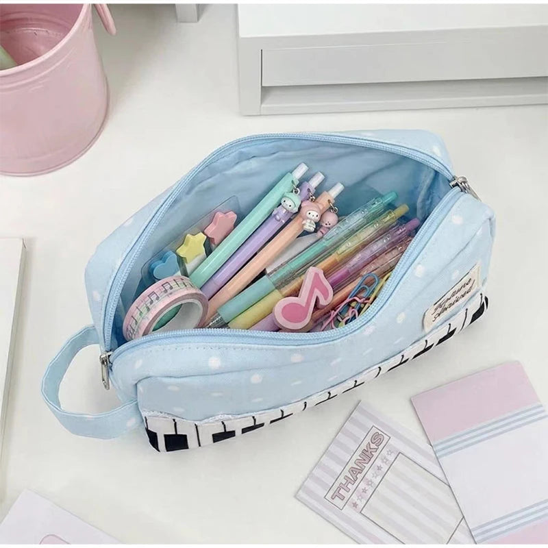 Polka Dot Piano Keyboard Backpack Back-to-school Girl Music Theme Embroidered Nylon Backpack Large Capacity Lightweight Backpack