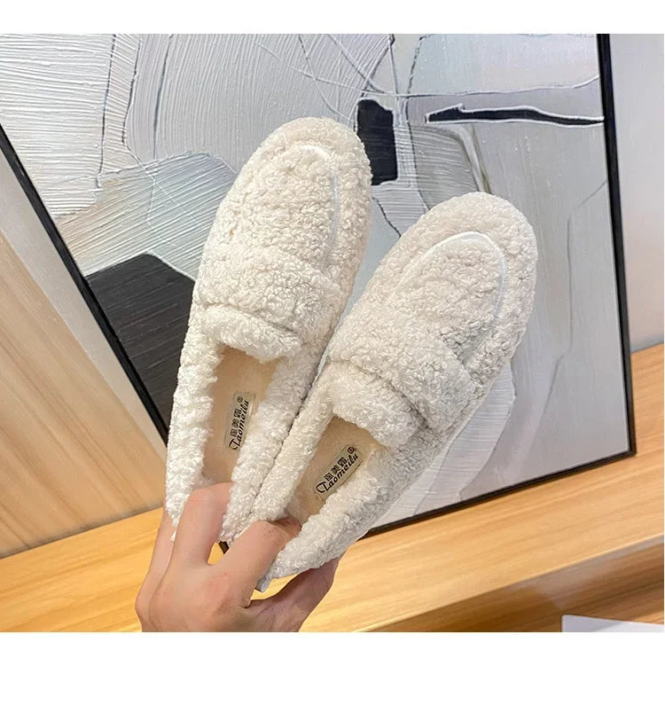 Lambwool Moccasins Femme Curly Sheep Fur Flats Woman Warm Plush Loafers Winter Cotton Shoes Women Furry Snow Boot
