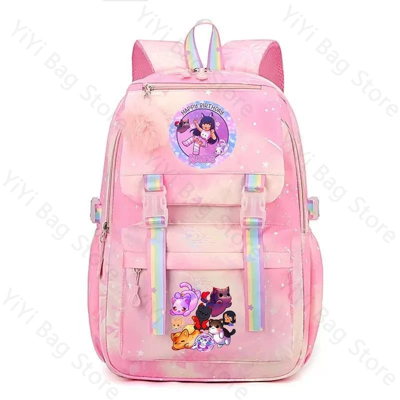Aphmau Backpack Cartoon Fashion Lightweight Student School Bag Boys Girls Durable Nylon Large Capacity Travel Backpacks Gift