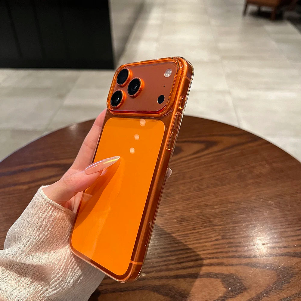 Ultra Thin Transparent Orange Phone Case For iPhone 17 Pro Max 17 Air 16 15 14 13 12 Acrylic PC Slim Plating Hard Cover