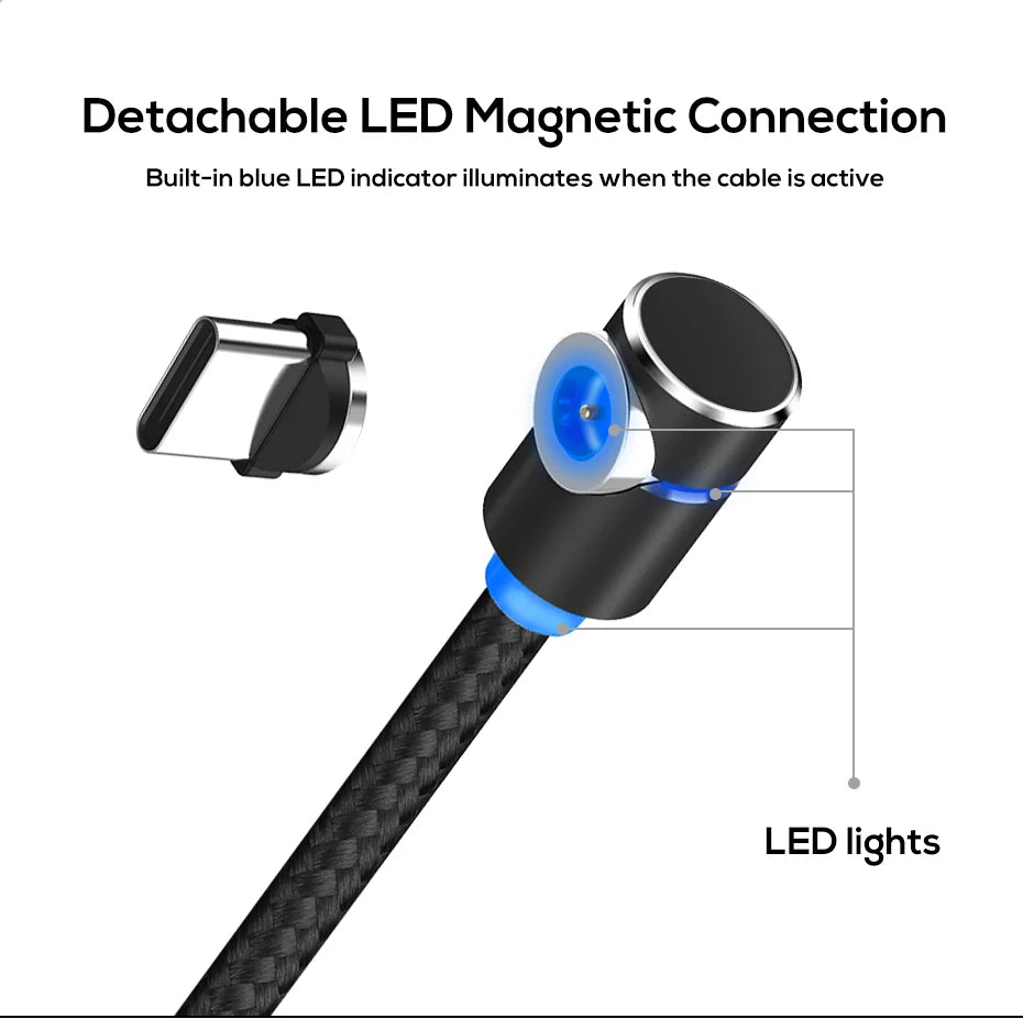TOPK Magnetic Charging Cable 360° Rotating Magnetic Phone Charger Cable with LED Light, 90° Angle Connector, Nylon-Braided Cor