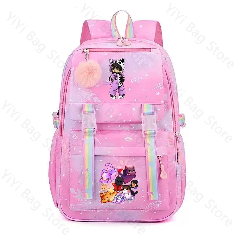 Aphmau Backpack Cartoon Fashion Lightweight Student School Bag Boys Girls Durable Nylon Large Capacity Travel Backpacks Gift