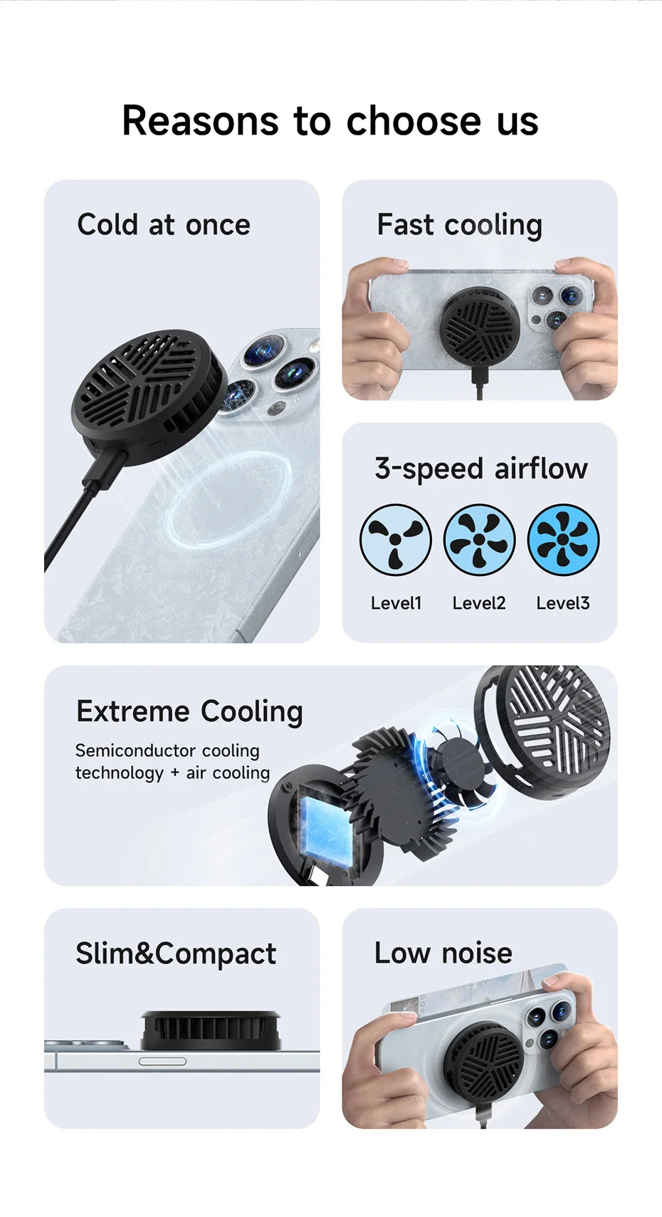 Hagibis Magnetic Cell Phone Cooler Universal Cooling Fan Portable Mobile Phone Radiator for iPhone 17 Pro Gaming Live Streaming