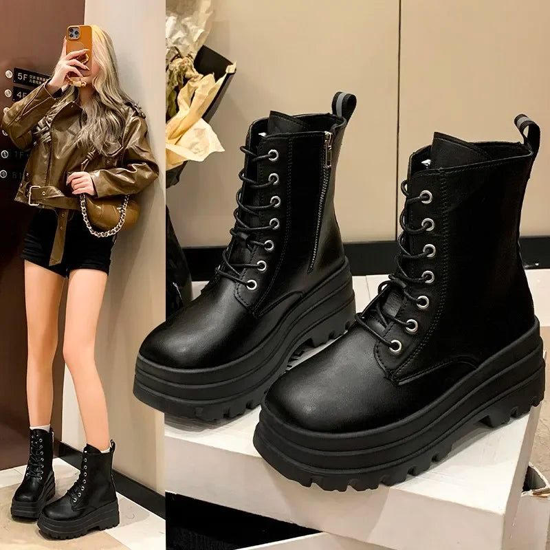 Women's Winter Knight Boots Wear-Resistant Sports Comfortable with Fashionable Zipper Thick Sole - New Style