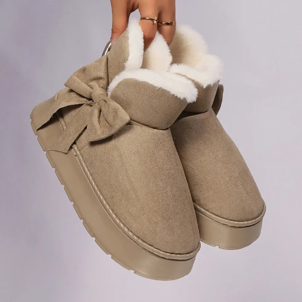 Bow-knot Women's Snow Boots Lining Keep Warm Slip-On Platform Boots Soft Comfortable Winter Shoes