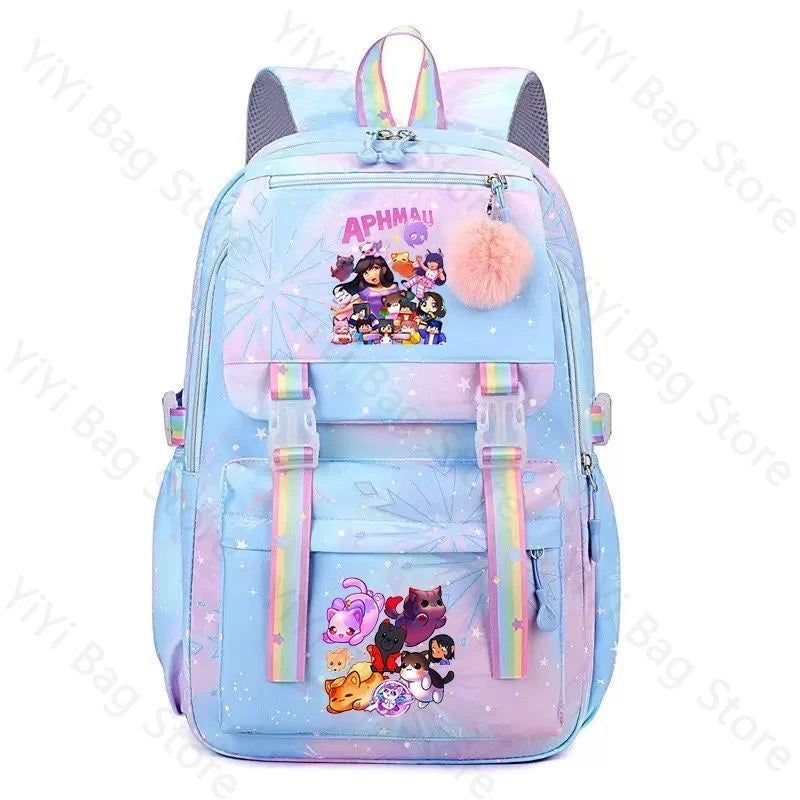 Aphmau Backpack Cartoon Fashion Lightweight Student School Bag Boys Girls Durable Nylon Large Capacity Travel Backpacks Gift