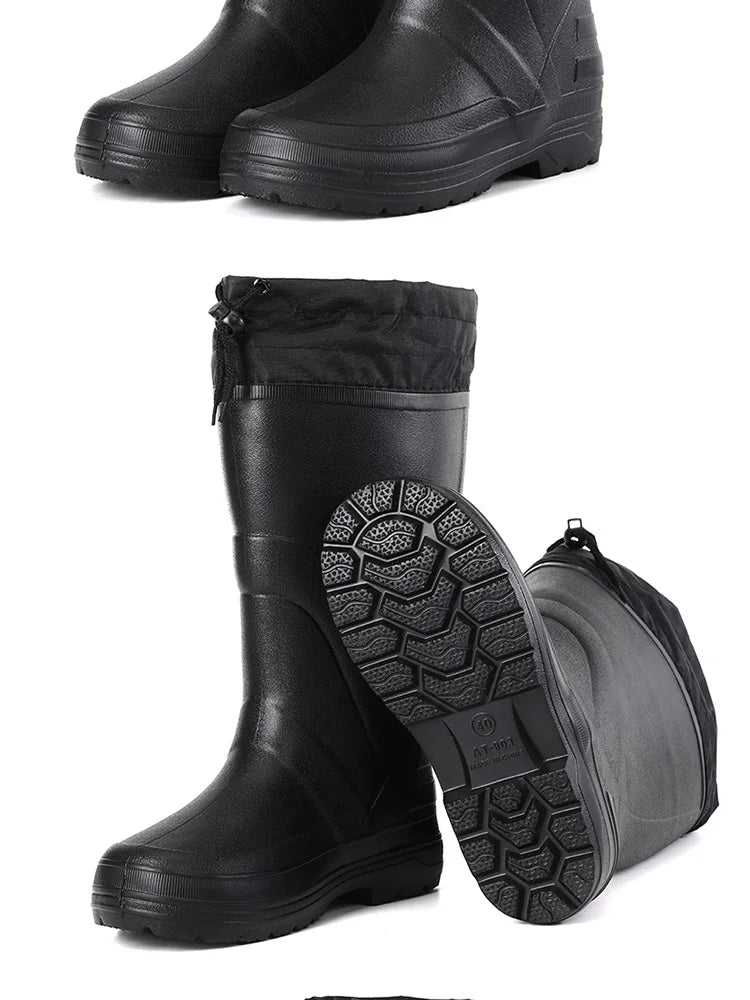Winter Rain Shoes for Men EVA Non-slip Men Snow Boots Plush Warm Waterproof Shoes Comfortable Platform Men Work Shoes Plus Size