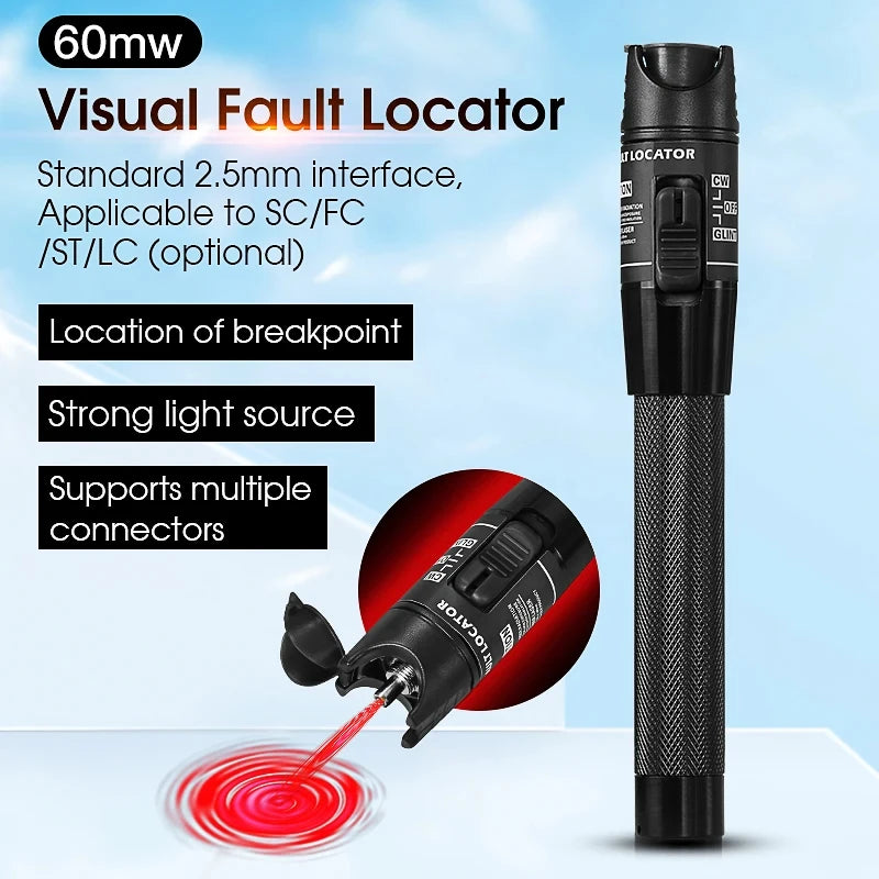 Visual Fault Locator 1/10/20/30/50/60/80MW Fiber Optic Cable Tester Tool FTTH Optical Fiber Tester SC/FC/ST 2.5mm Interface VFL
