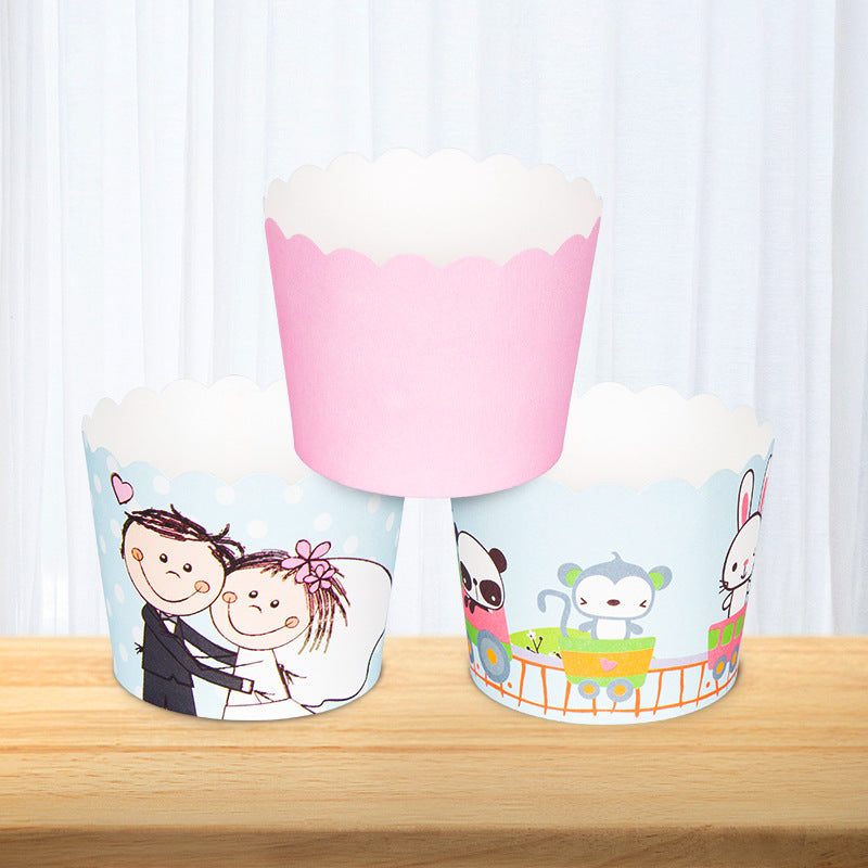 Small Cake Cuppers Mafen Cup High Temperature Baking Chiffon Small Cake Cup Disposable Cute Pattern Paper Cup 50