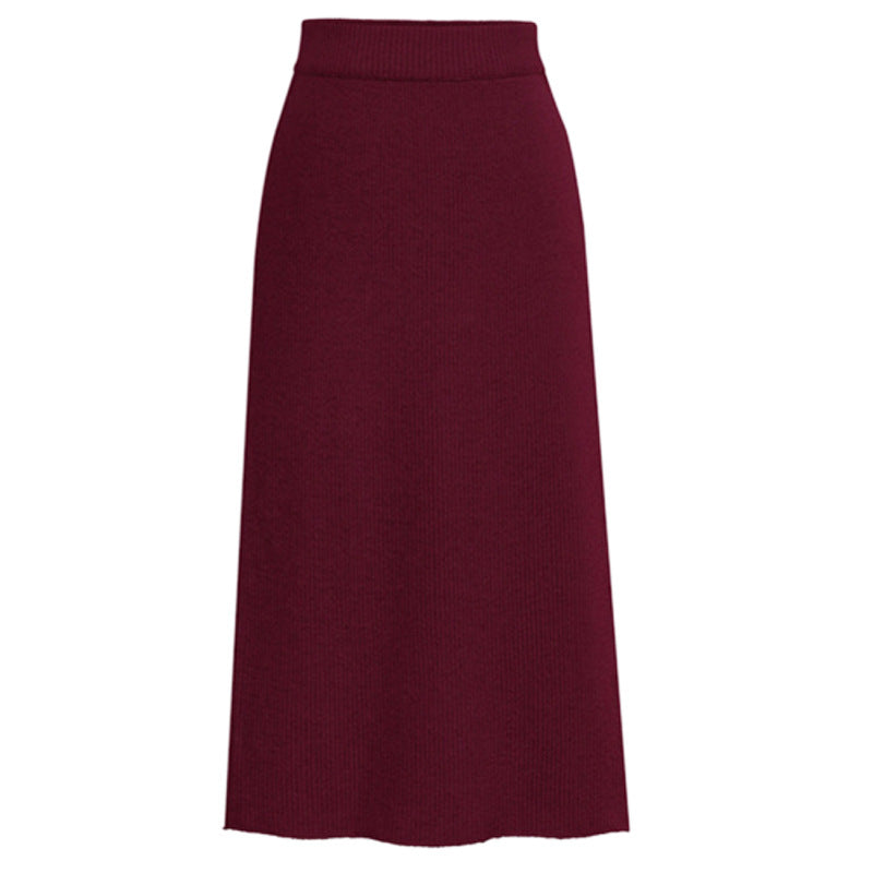 Skirt women's slimming mid-length plus size woolen skirt split hip skirt one-step skirt high waist long skirt 75cm