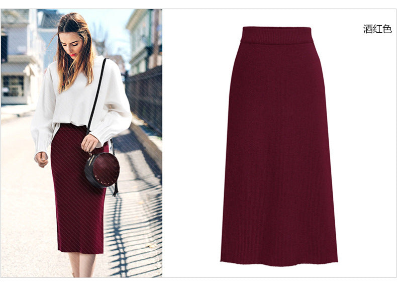Skirt women's slimming mid-length plus size woolen skirt split hip skirt one-step skirt high waist long skirt 75cm
