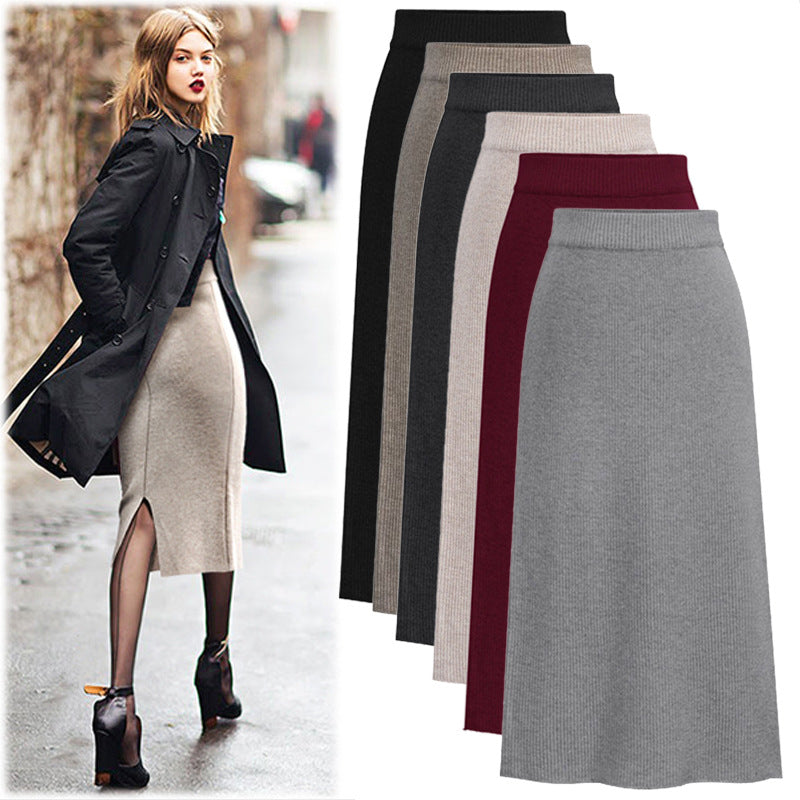 Skirt women's slimming mid-length plus size woolen skirt split hip skirt one-step skirt high waist long skirt 75cm