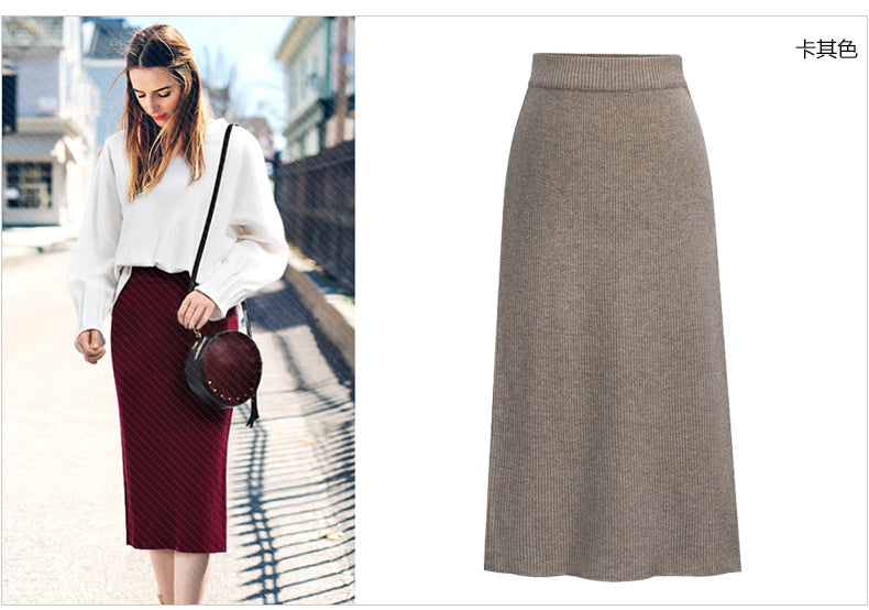 Skirt women's slimming mid-length plus size woolen skirt split hip skirt one-step skirt high waist long skirt 75cm