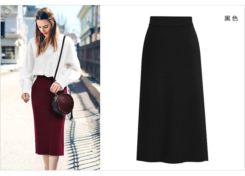 Skirt women's slimming mid-length plus size woolen skirt split hip skirt one-step skirt high waist long skirt 75cm