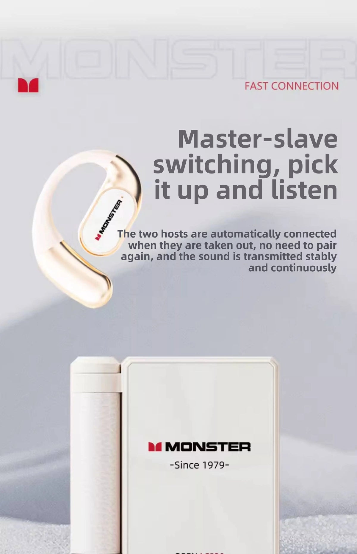MONSTER AC530 Open-Ear Sports Earbuds Bluetooth 6.0 Wireless Ear Hook Headphones Dual Folding Design IPX5 Waterproof for Running