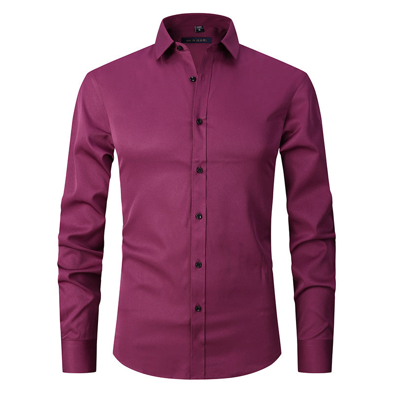 Solid Color Amazon Stretchy Plus-Size Men's Long-Sleeve Shirt, Men's Fashion Shirt, Slim Fit Outerwear