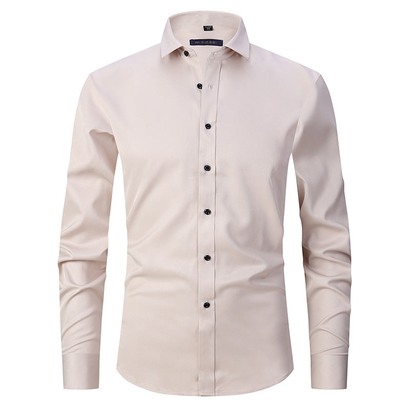 Solid Color Amazon Stretchy Plus-Size Men's Long-Sleeve Shirt, Men's Fashion Shirt, Slim Fit Outerwear
