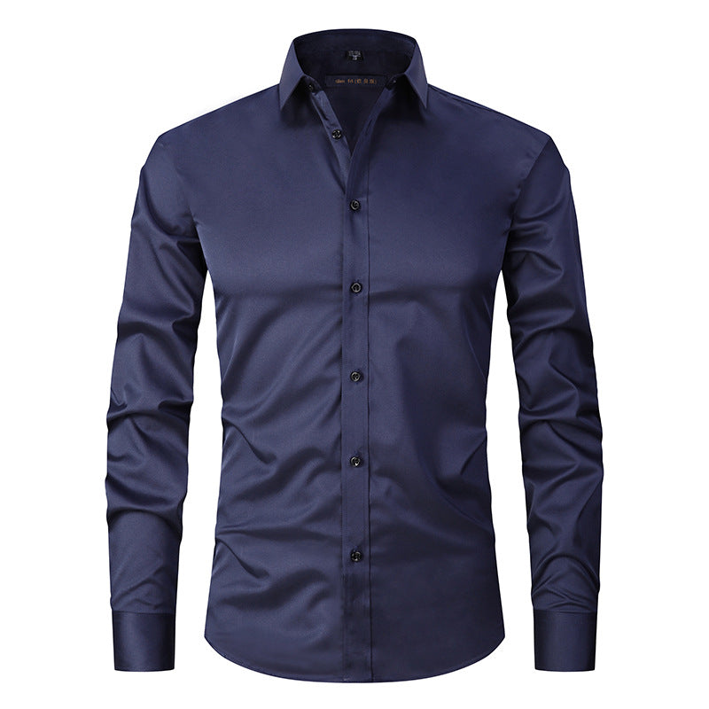 Solid Color Amazon Stretchy Plus-Size Men's Long-Sleeve Shirt, Men's Fashion Shirt, Slim Fit Outerwear