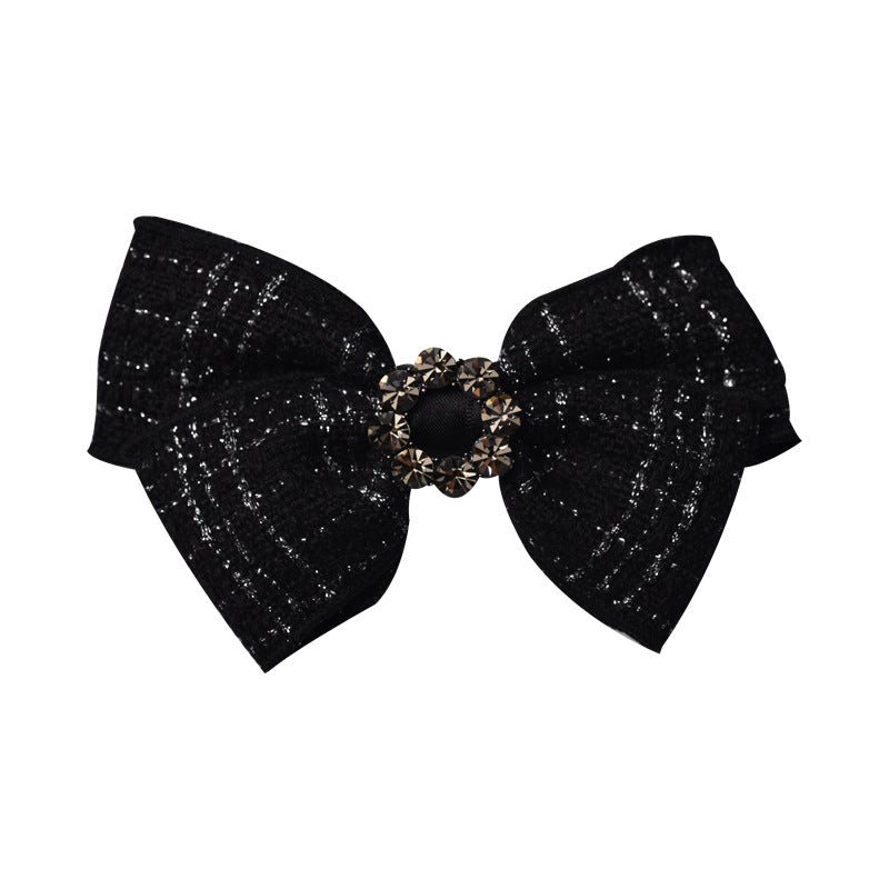 Elegant Plaid Cloth Hairpins Adult Crystal Heart Pearl Luxury Fabric Bow Hair Clip Pin for Girls Women Hair Jewelry Headpiece