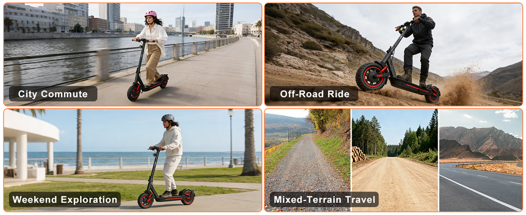 1200W Off-Road Electric Scooter for Adults 48V Long Range 30mph Fast Speed 10'' Pneumatic Tire Foldable Dual Suspensions Scooter