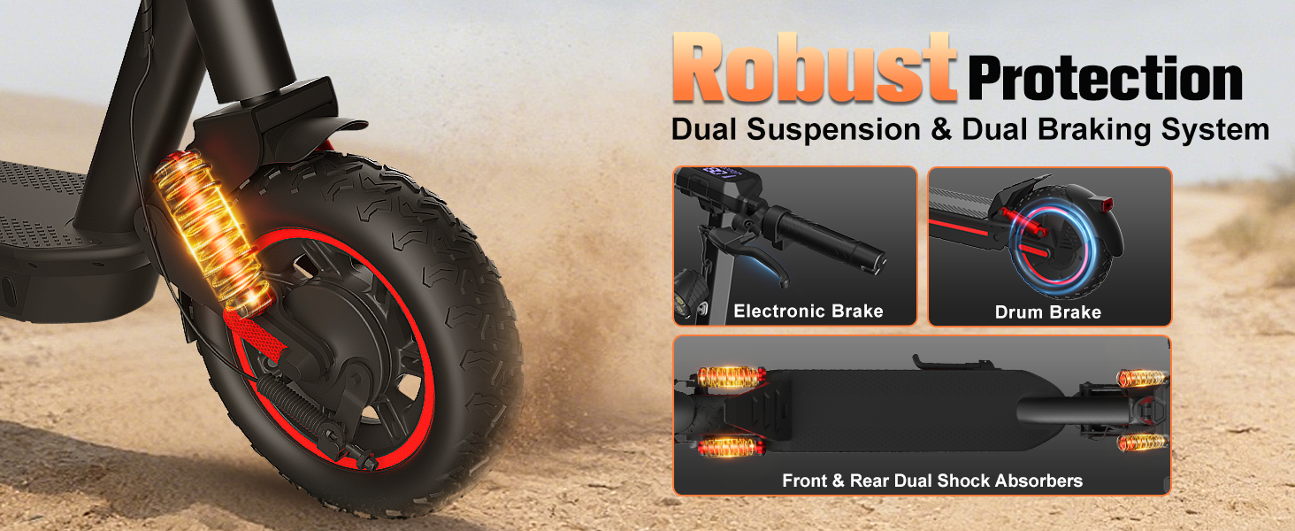 1200W Off-Road Electric Scooter for Adults 48V Long Range 30mph Fast Speed 10'' Pneumatic Tire Foldable Dual Suspensions Scooter