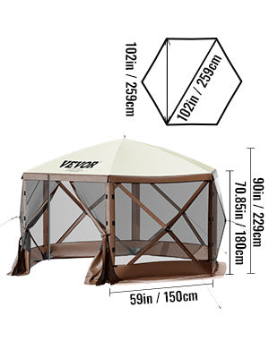 SucceBuy Pop-up Camping Gazebo Camping Canopy Shelter 6 Sided 12' x 12' / 10' x 10' Sun Shade Tents & Canopies Camping & Hiking